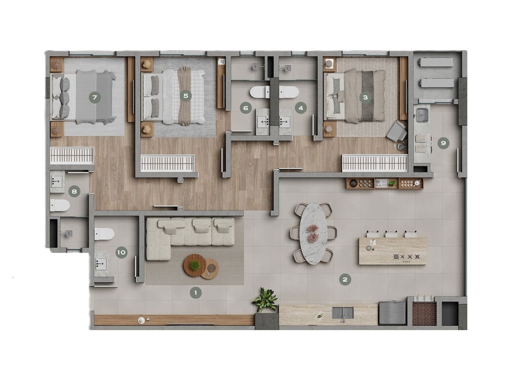 Planta 03 - 3 dorm 125,97m²