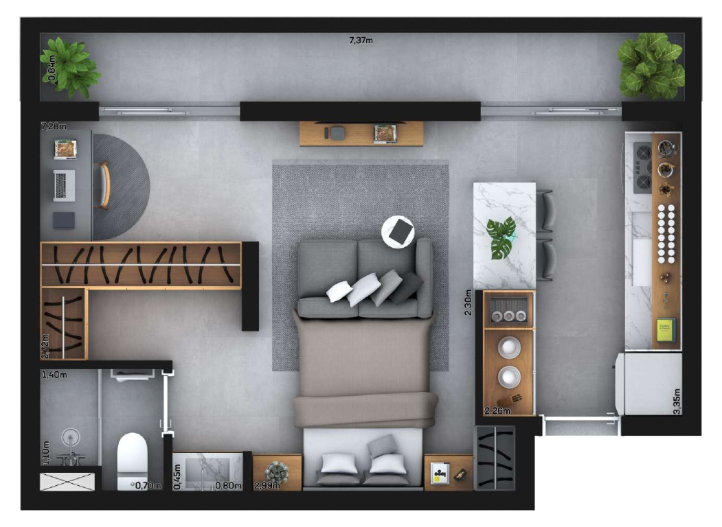 Planta 01 - 1 dorm 21m²- studio