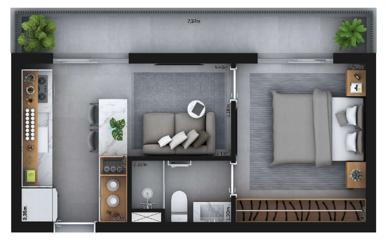 Planta 02 - 1 dorm 40m²