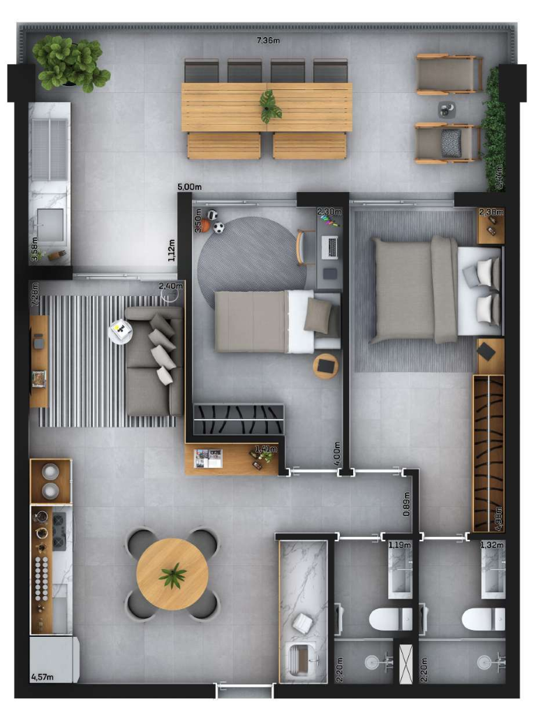 Planta 03 - 2 dorm 57m²