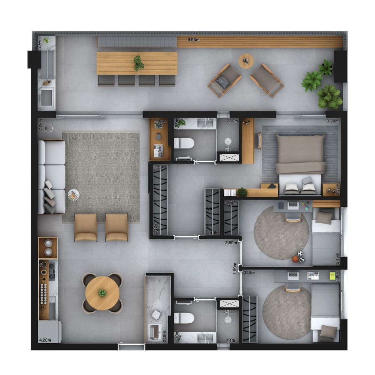 Planta 04 - 3 dorm 84m²
