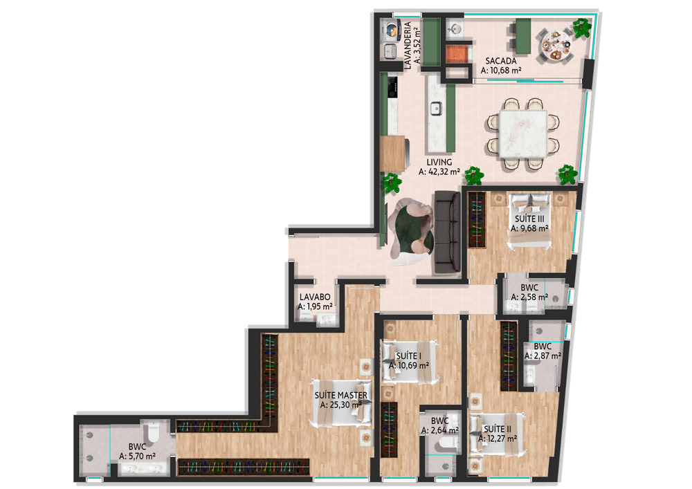 Planta 02 - 4 dorm 148,11m²
