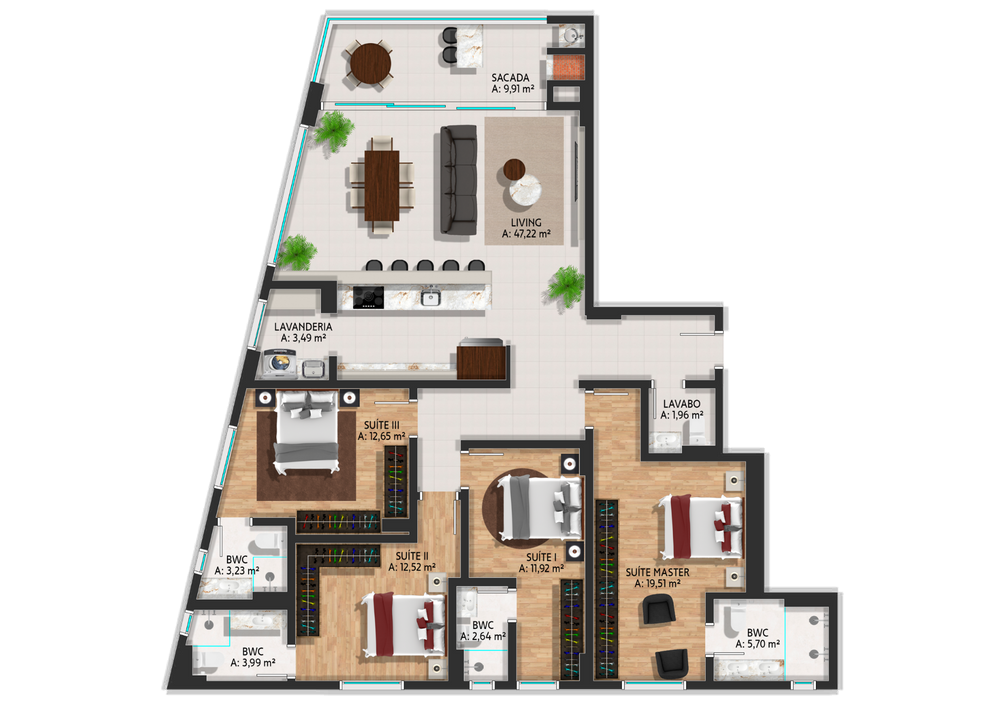 Planta 03 - 4 dorm 159,68m²