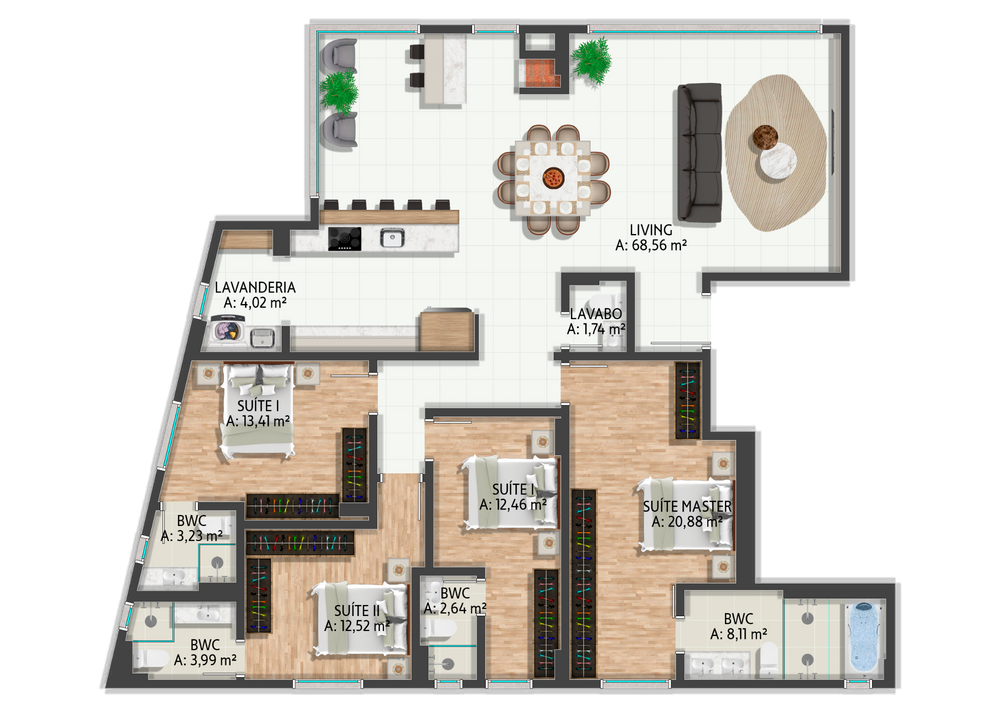 Planta 04 - 4 dorm 179,00m²