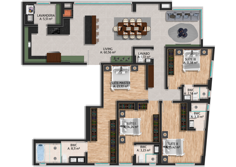 Planta 05 - 4 dorm 181,78m²