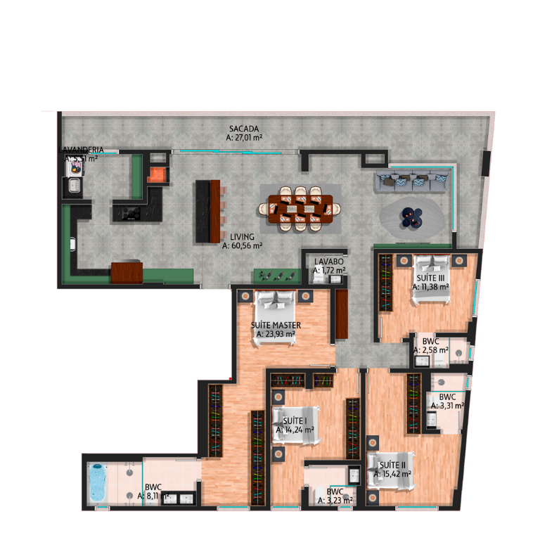 Planta 07 - 4 dorm 213,14m²