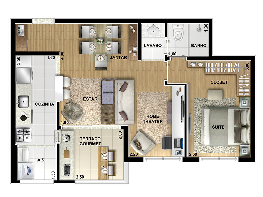 Planta 03 - 1 dorm 54m² - opção