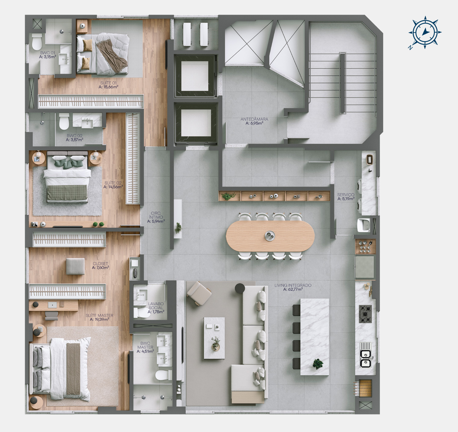 Planta 01 - 3 dorm 277,37m²