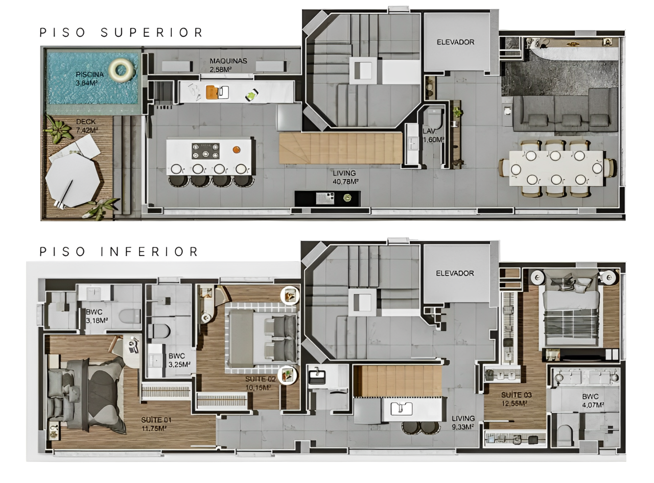 Planta 01 - 3 dorm 144m²
