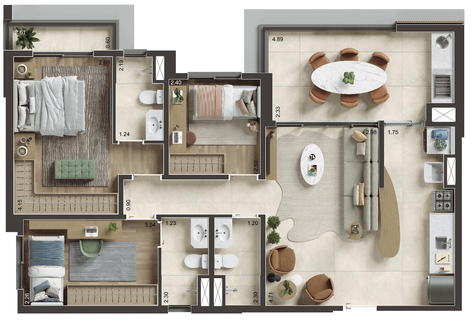 Planta 03 - 3 dorm 85m²