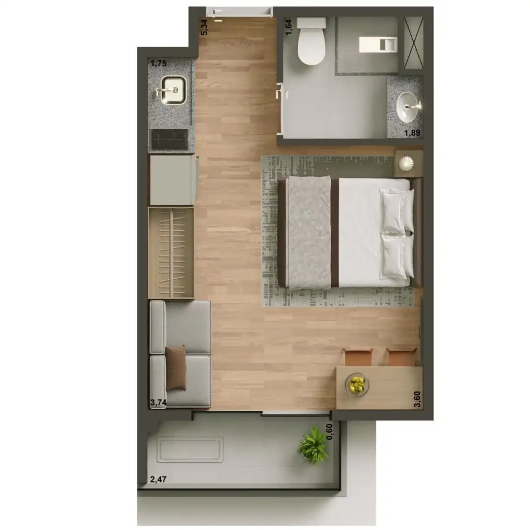 Planta 01 - 1 dorm 24m² - studio