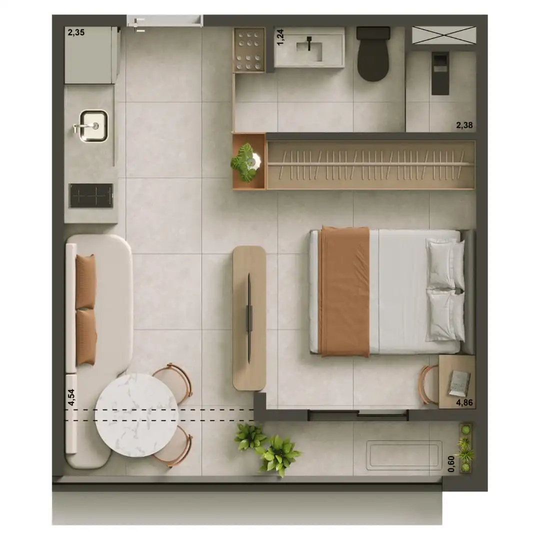 Planta 03 - 1 dorm 28,75m² - opção