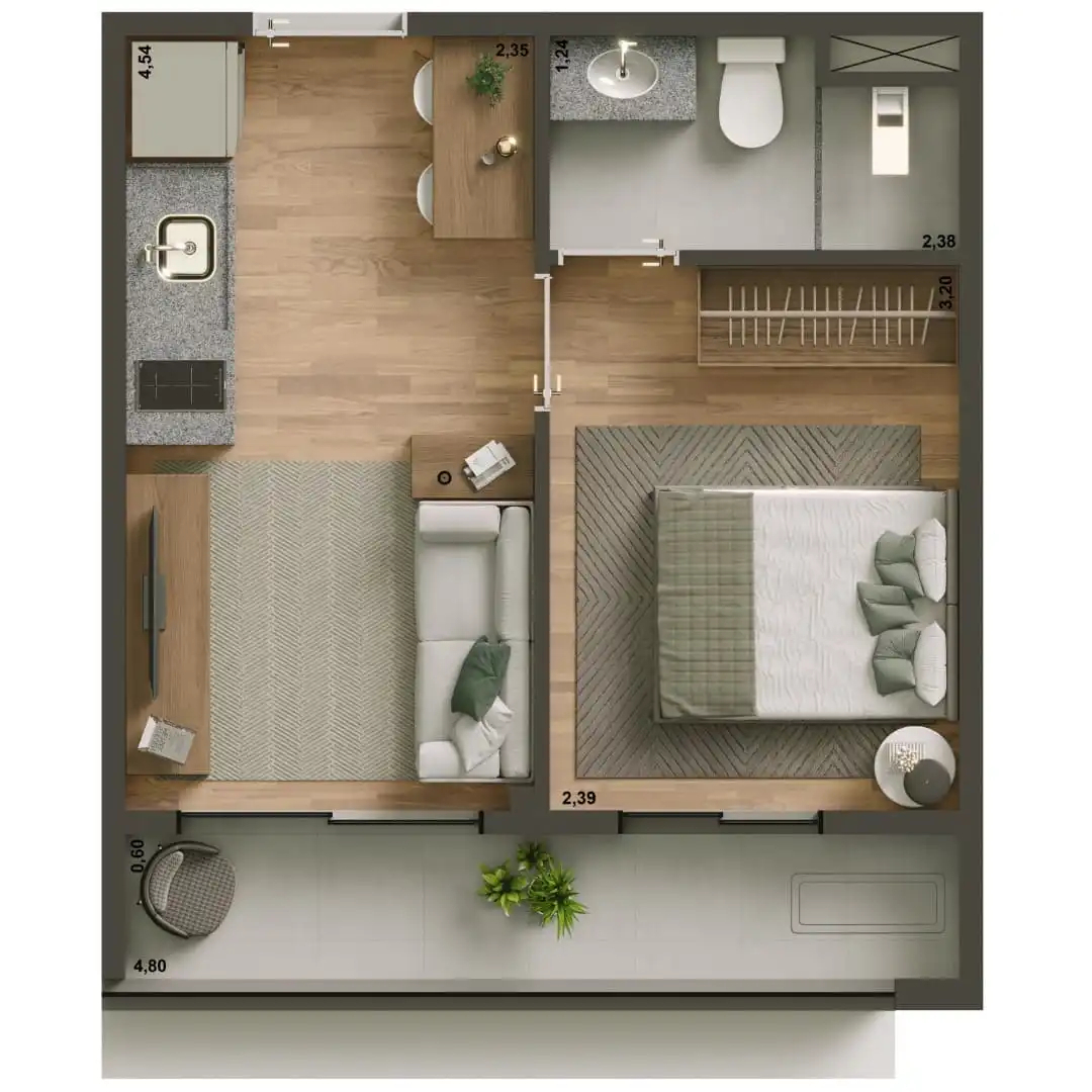 Planta 04 - 1 dorm 29,40m²
