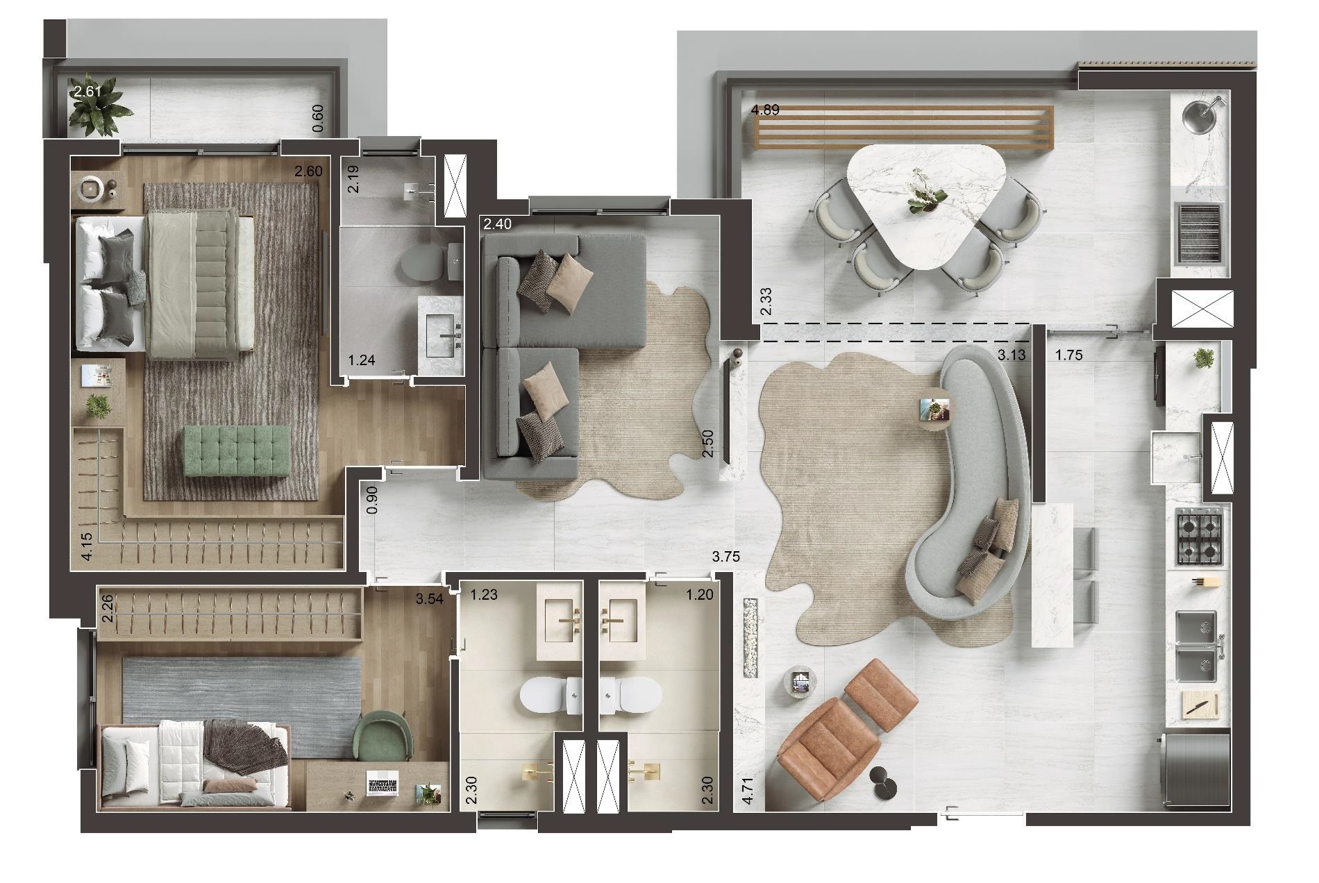 Planta 04 - 2 dorm 85m² - opção