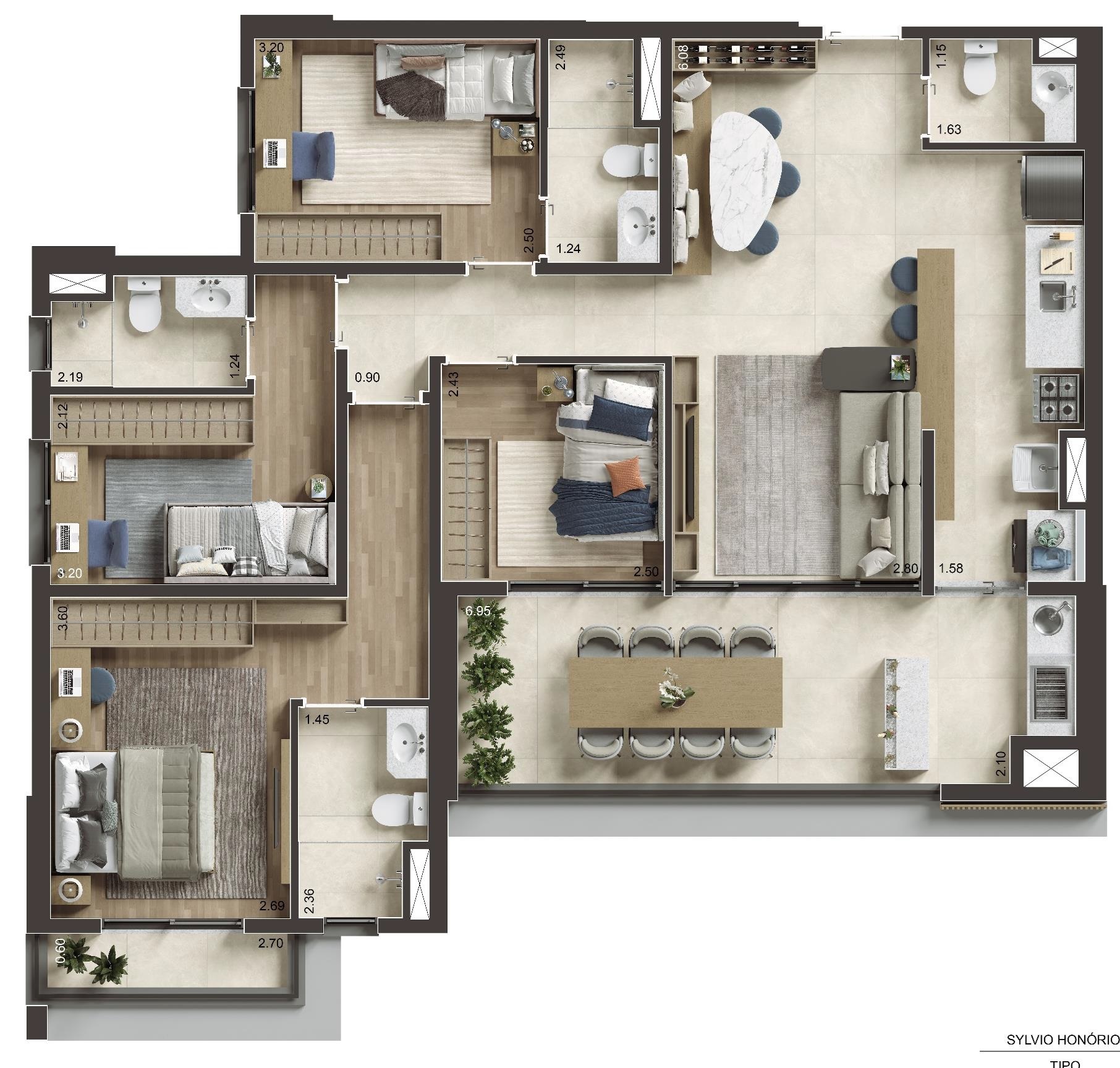 Planta 05 - 4 dorm 107m²