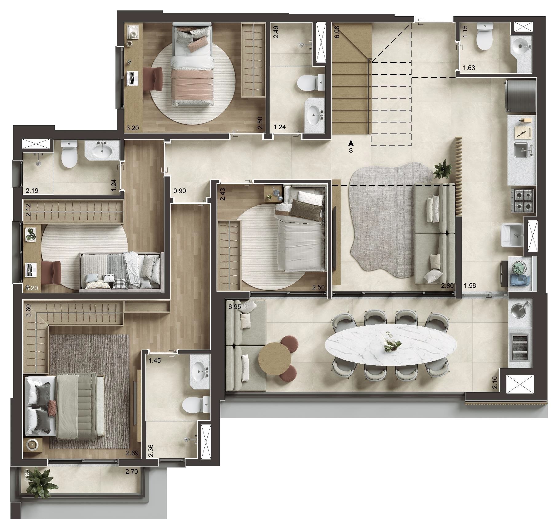 Planta 06 - 4 dorm 192m² - cobertura duplex - inferior