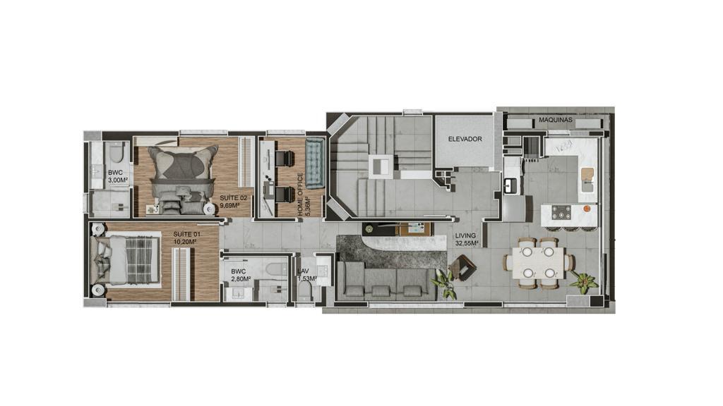 Planta 01 - 2 dorm 81,67m²
