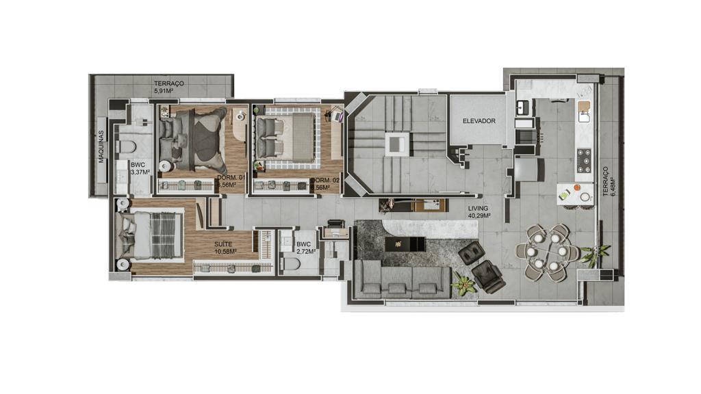 Planta 02 - 3 dorm 93,73m²