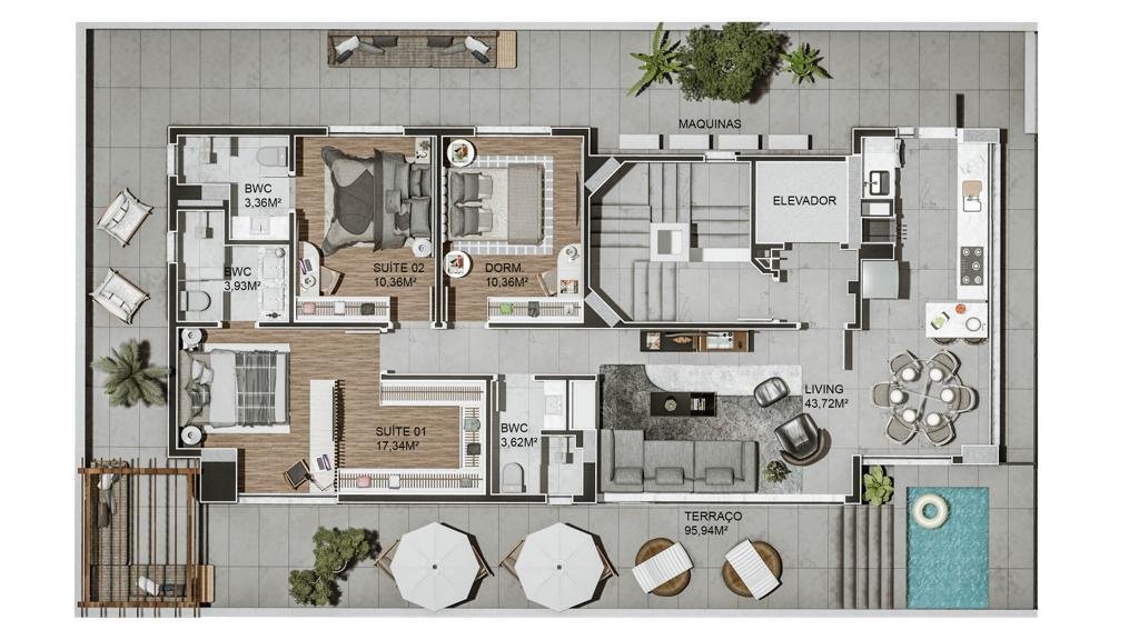 Planta 05 - 3 dorm 213,72m² - garden