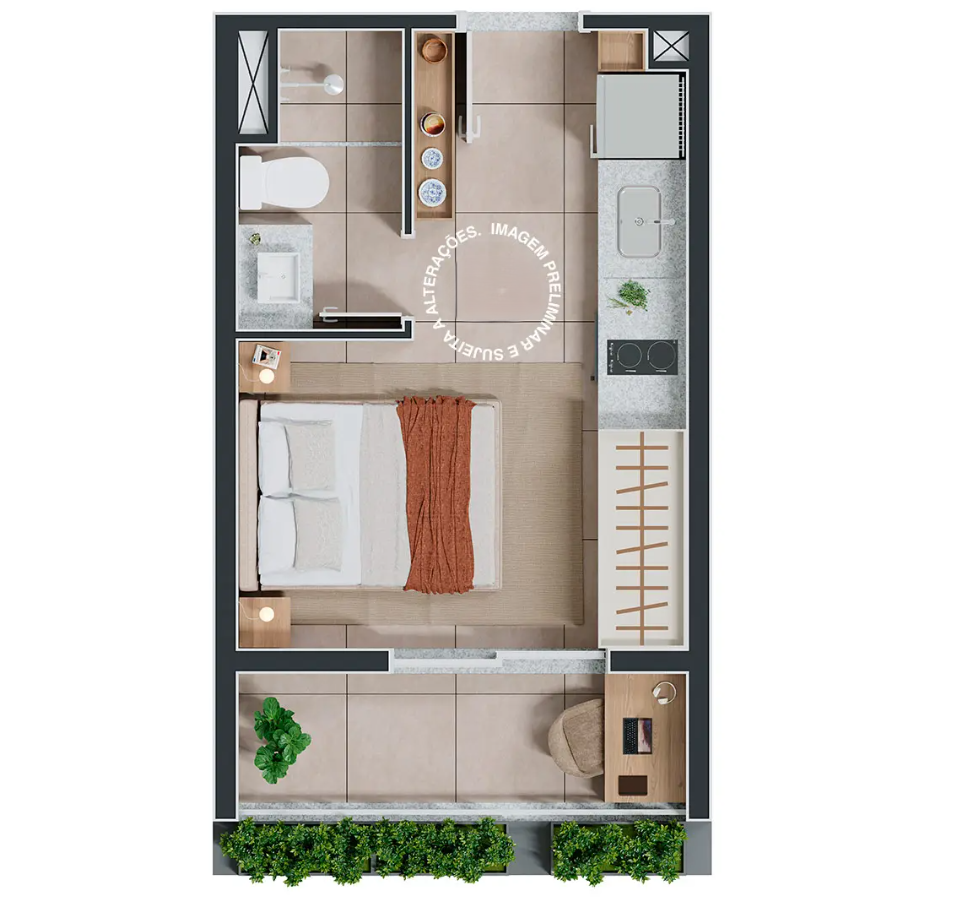 Planta 01 - 1 dorm 22m² - studio