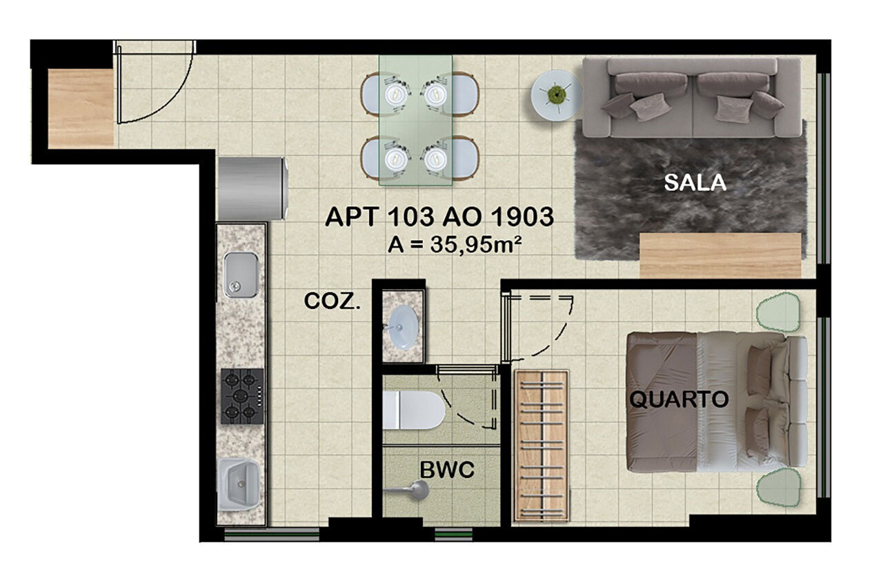 Planta 02 - 1 dorm 35,95m²