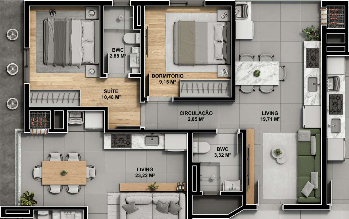 Planta 02 - 2 dorm 56,93m²