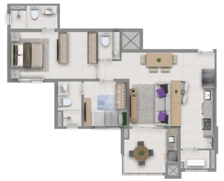 Planta 01 - 2 dorm 72m²