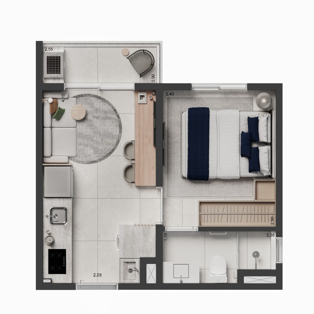 Planta 01 - 1 dorm 25m²
