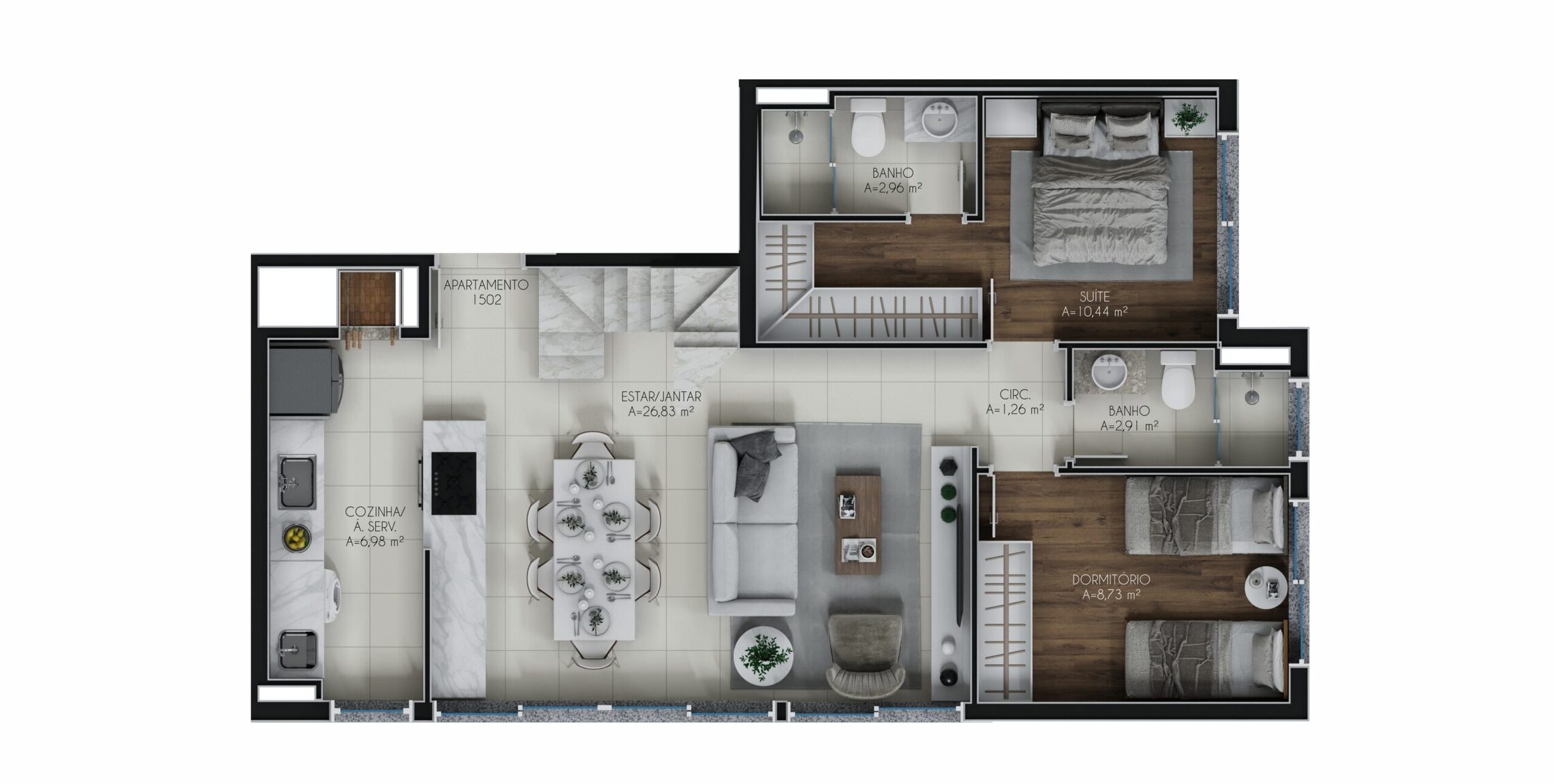 Planta 05 - 2 dorm 60,11m²