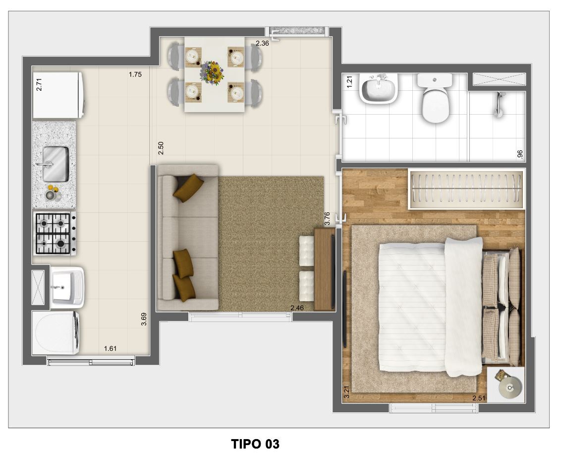 Planta 01 - 1 dorm 30,21m²