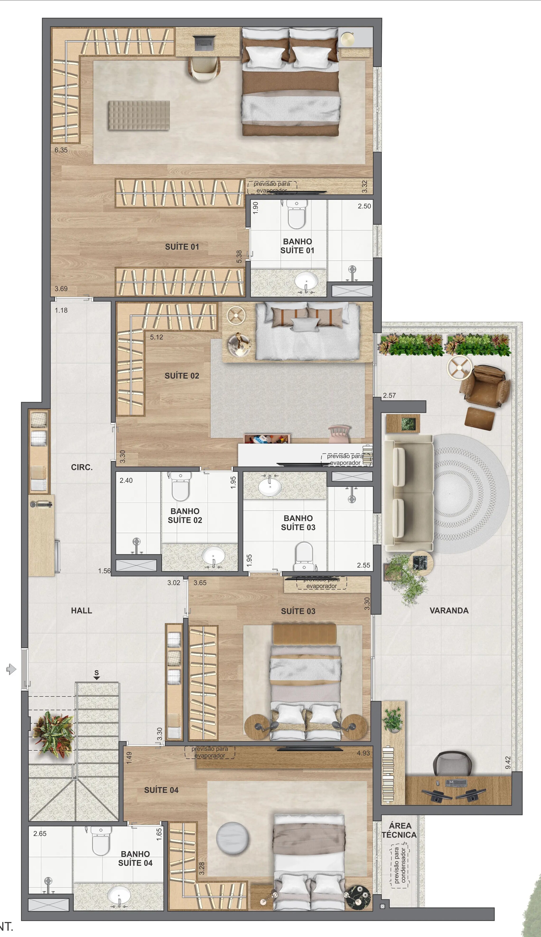 Planta 12 - 4 dorm 310,64m² - cobertura duplex - inferior