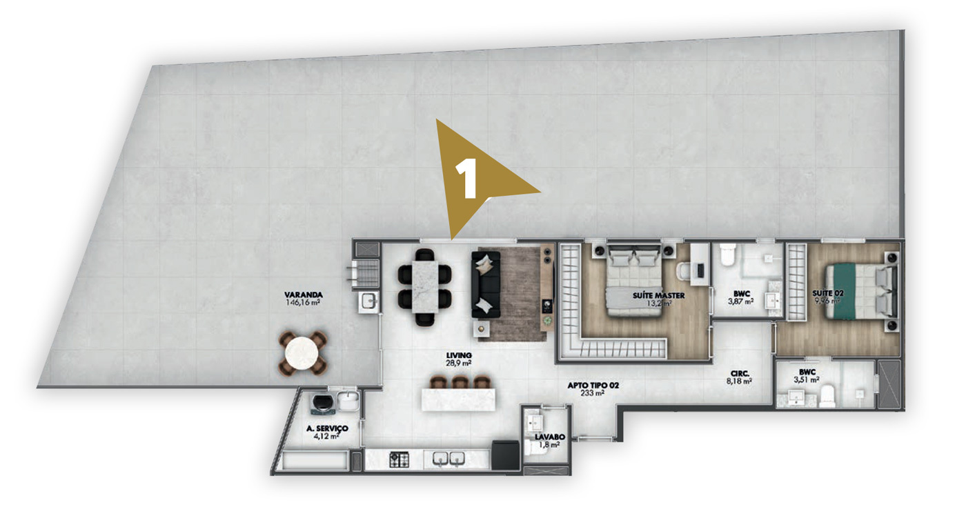 Planta 04 - 2 dorm 233m² - garden