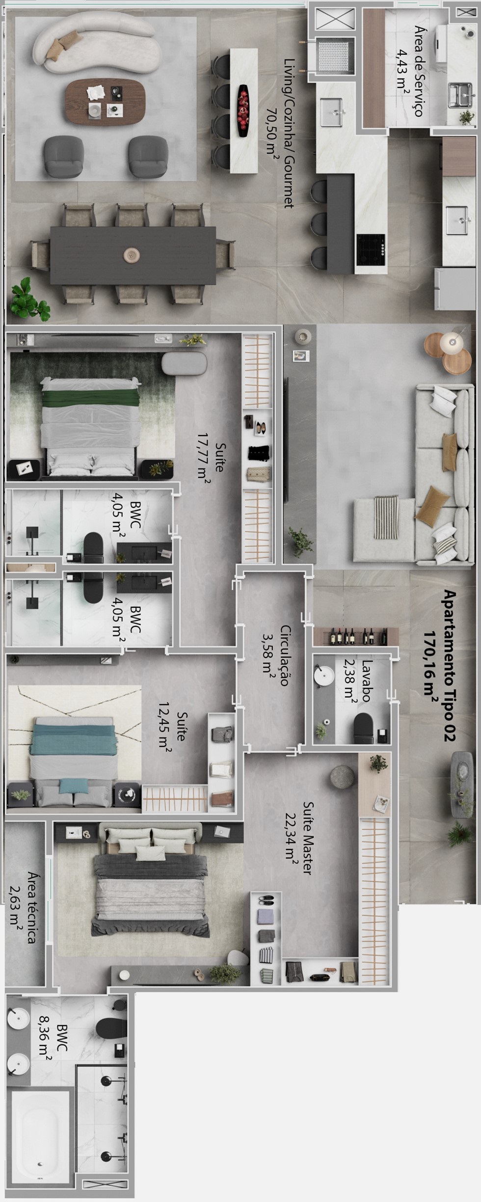 Planta 01 - 3 dorm 170m²