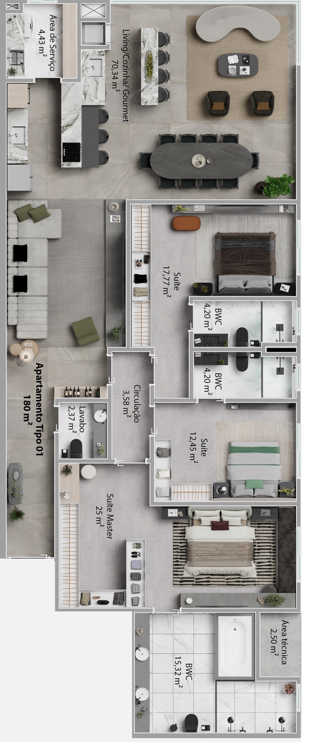 Planta 02 - 3 dorm 180m²