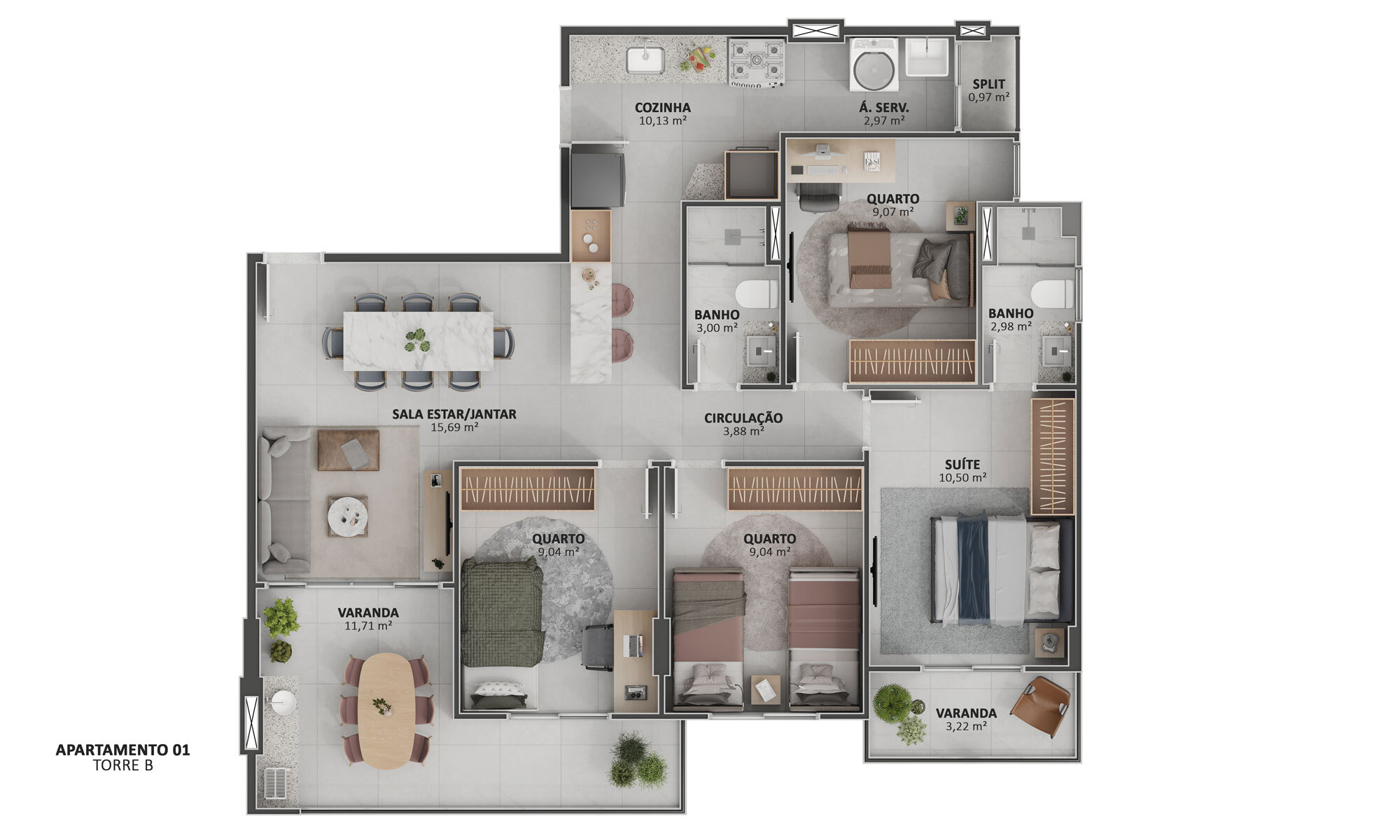 Planta 01 - 4 dorm 101,72m²