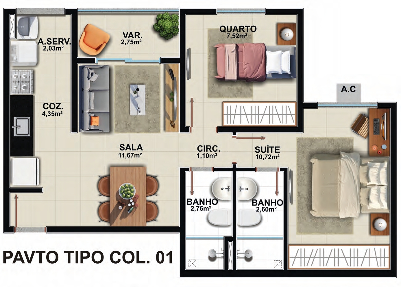 Planta 09 - 2 dorm 52,24m²