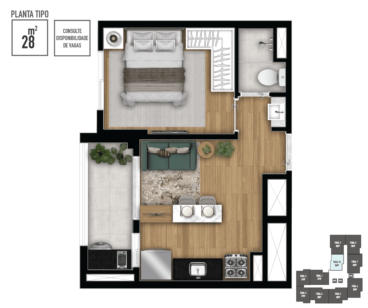Planta 01 - 1 dorm 28m² Planta 01 - 1 dorm 28m²