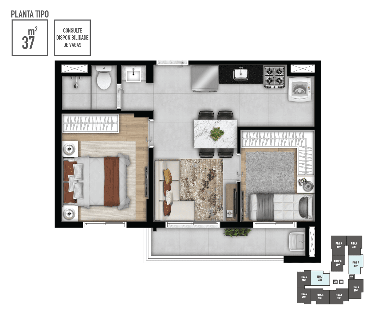 Planta 03 - 2 dorm 37m² Planta 03 - 2 dorm 37m²