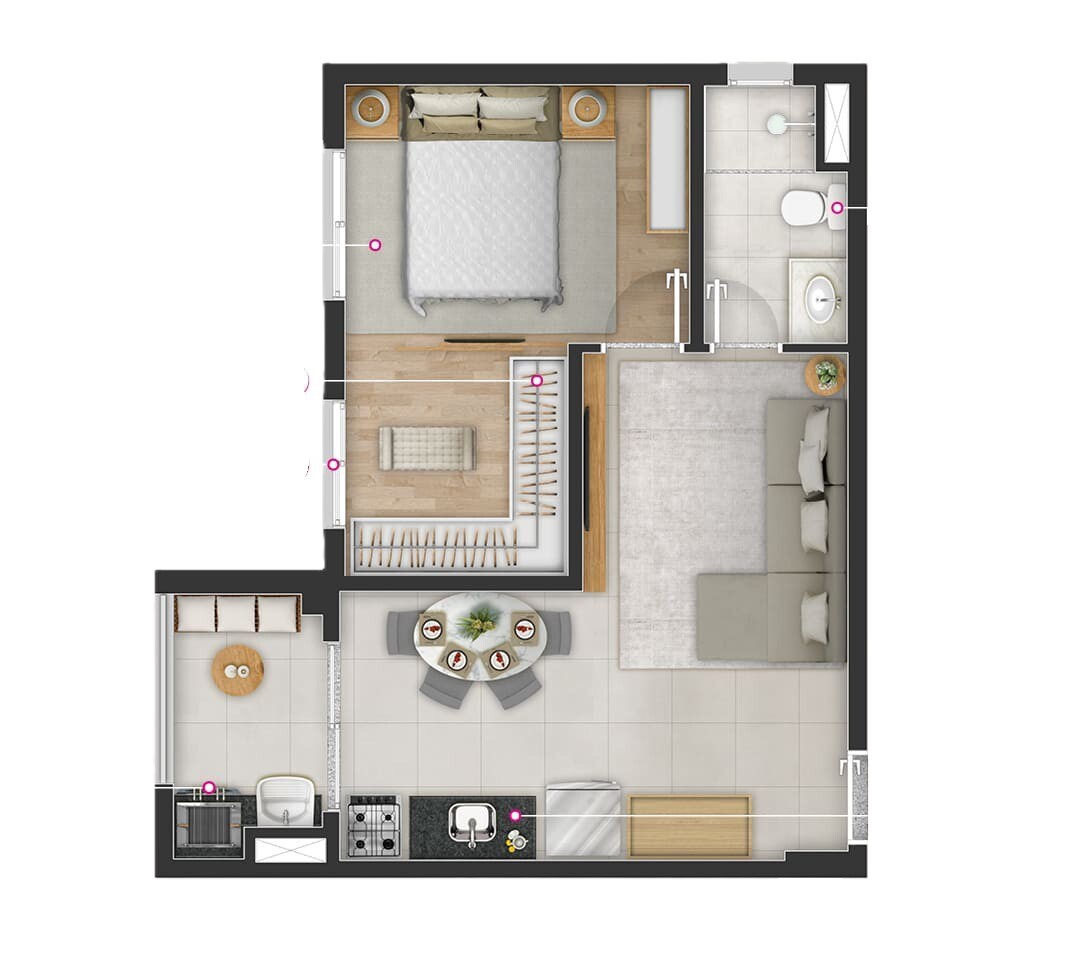 Planta 01 - 1 dorm 43m²