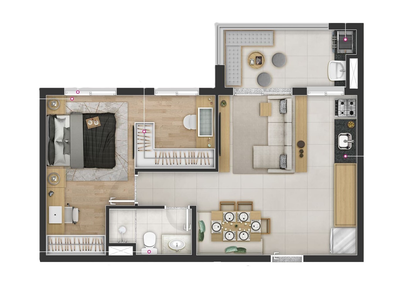 Planta 02 - 1 dorm 48m²