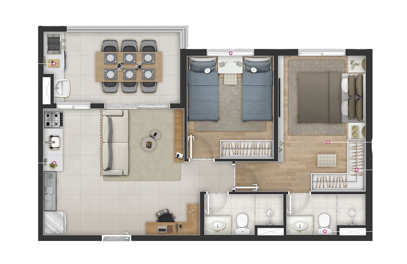 Planta 04 - 2 dorm 60m²