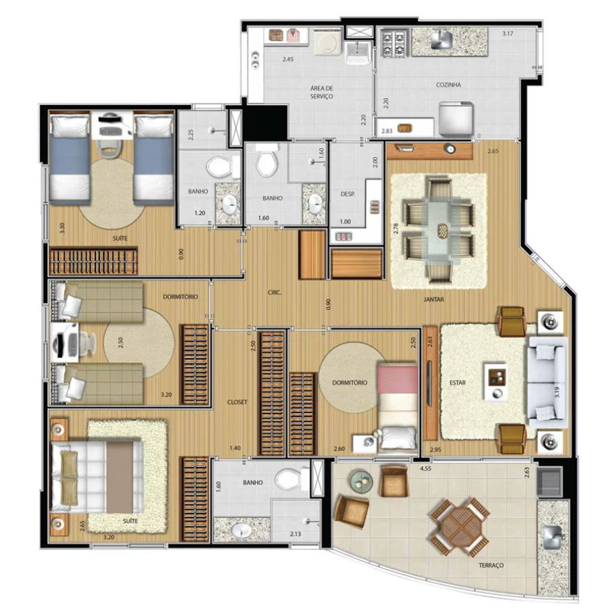 Planta 02 - 4 dorm 108m²