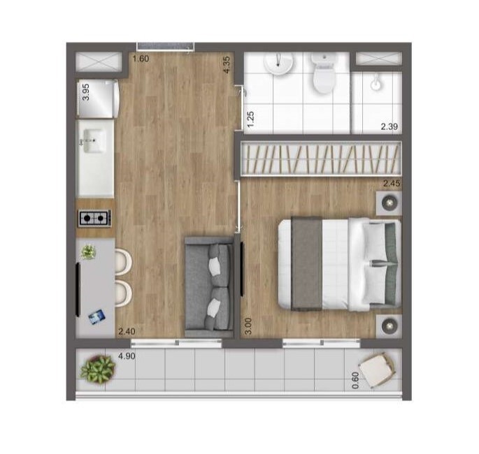 Planta 01 - 1 dorm 27m²