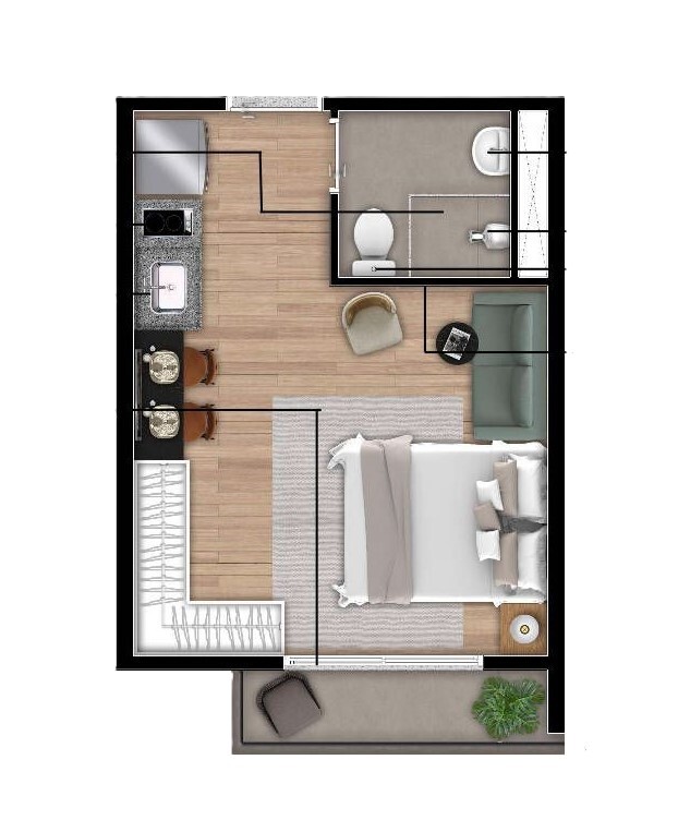 Planta 01 - 1 dorm 24m² - studio