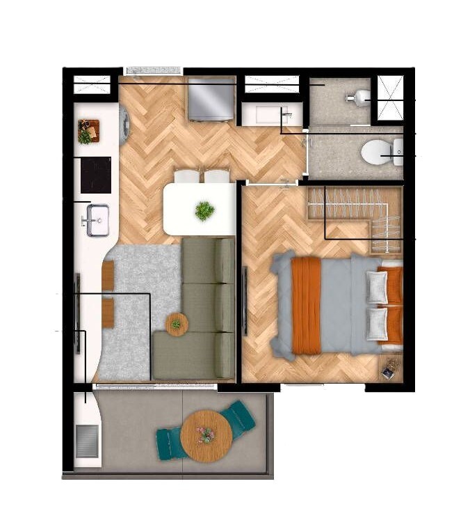 Planta 02 - 1 dorm 28m²