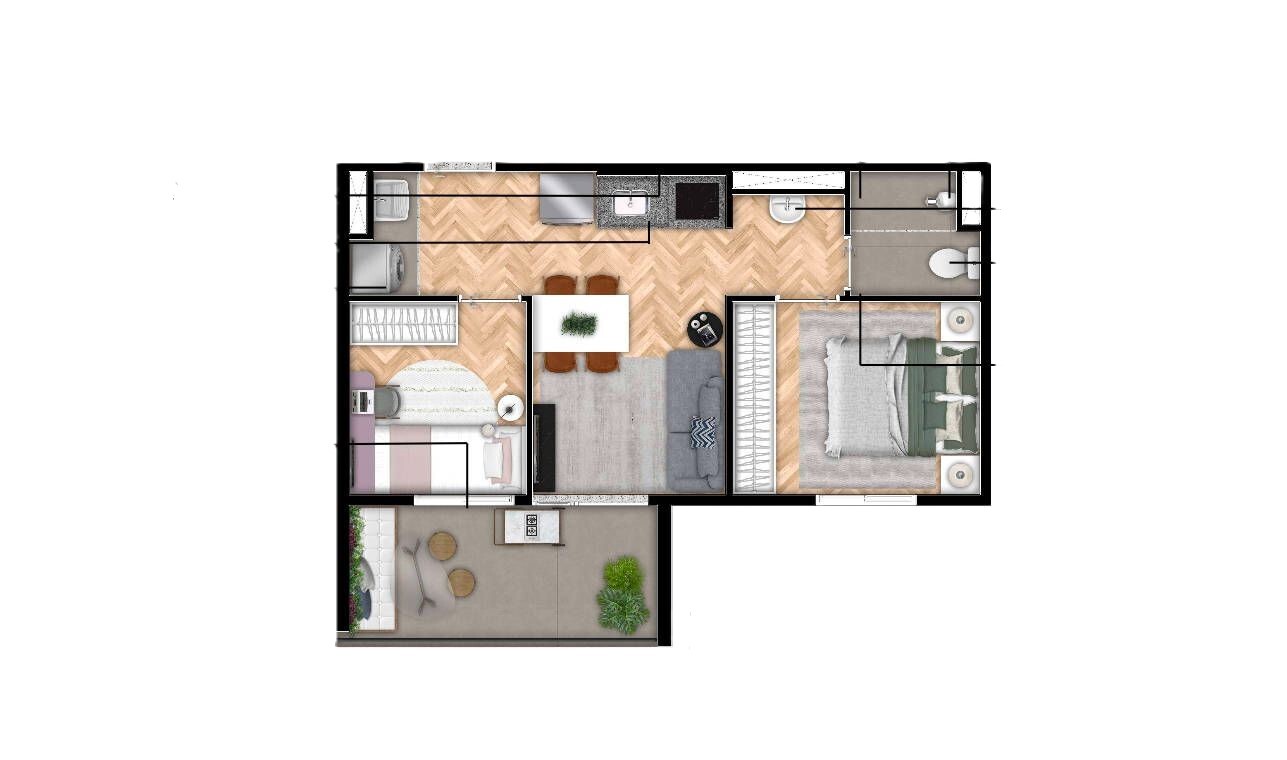 Planta 03 - 2 dorm 42m²