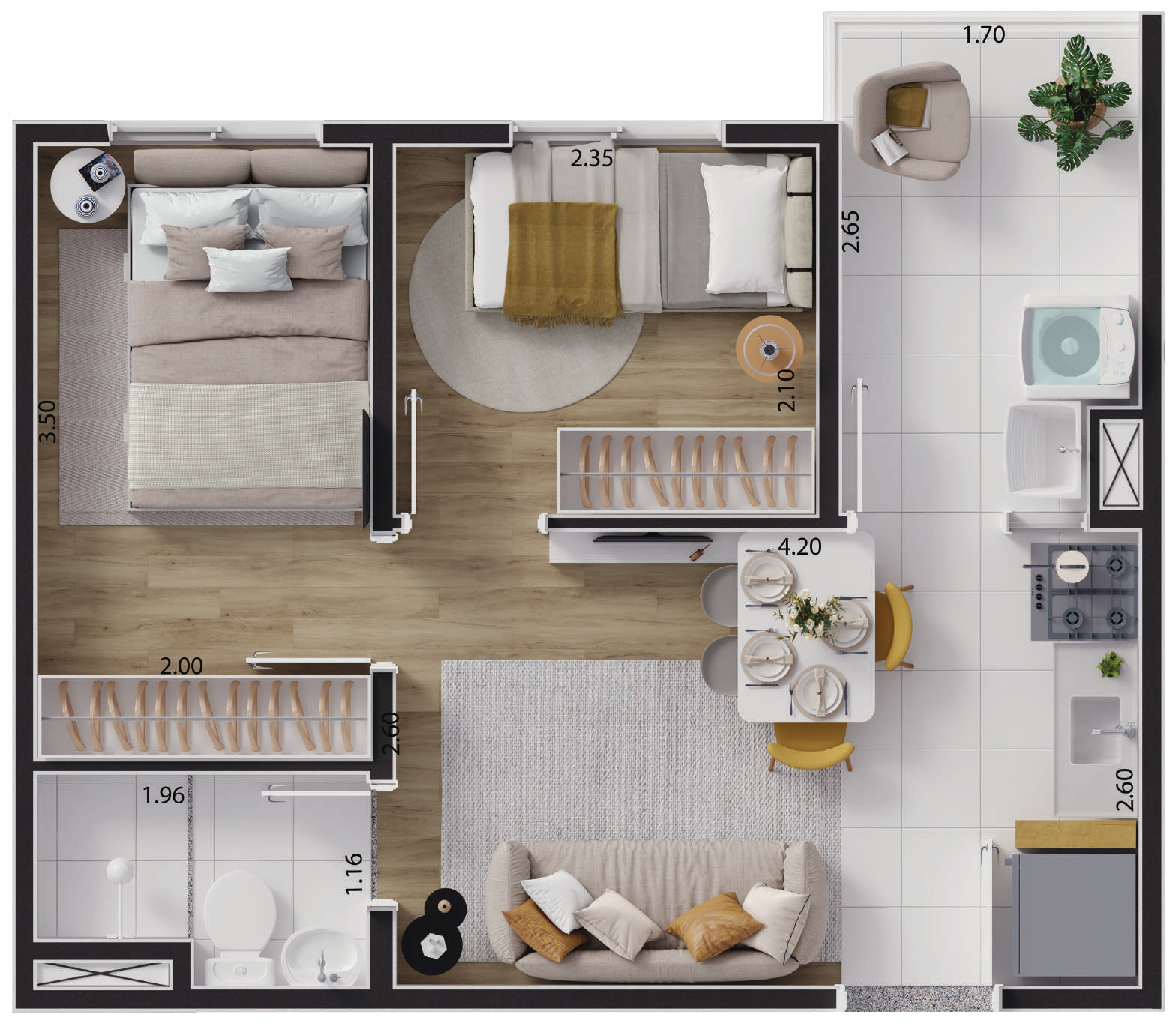 Planta 05 - 2 dorm 34,21m²