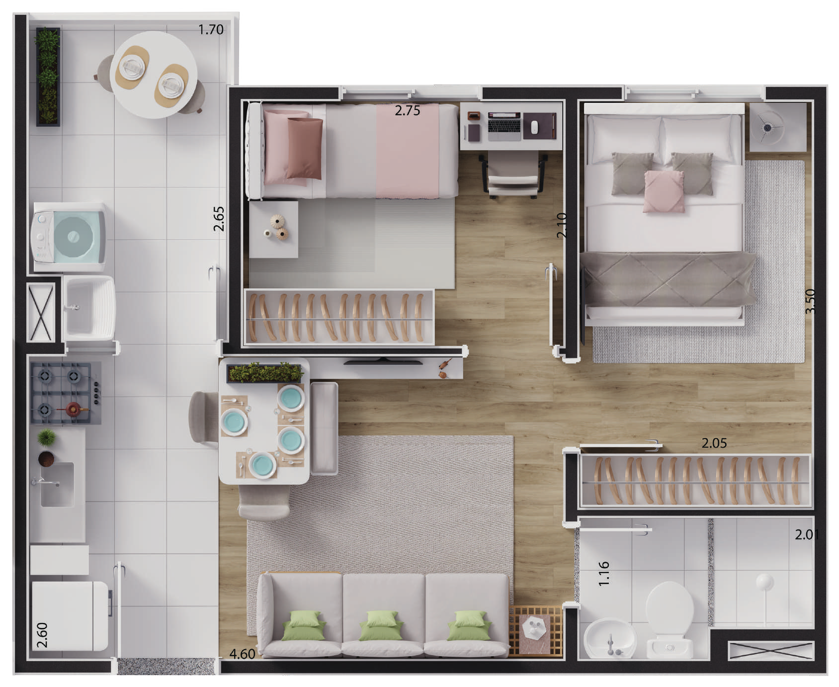 Planta 08 - 2 dorm 36,53m²