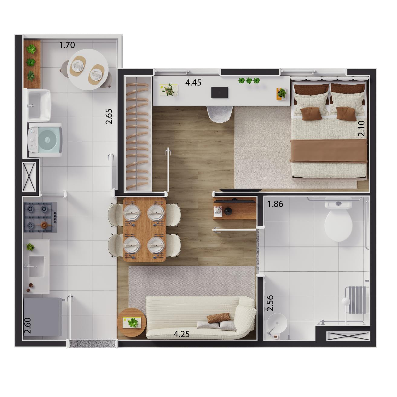 Planta 01 - 1 dorm 33,85m²