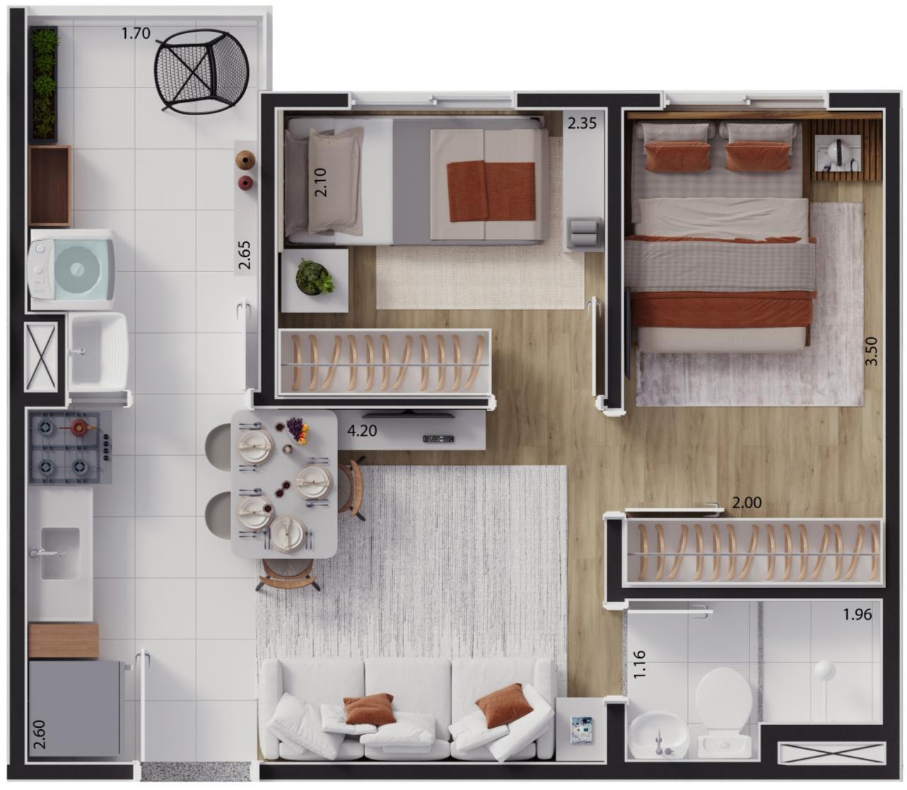 Planta 02 - 2 dorm 33,85m²